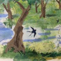painting of swooping swallows