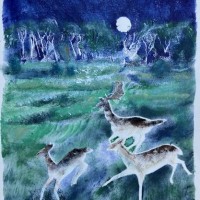 painting of deer at full moon