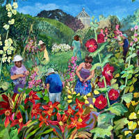 painting of working in the garden