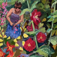 painting of working in the garden
