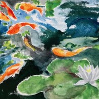 painting of a fishpond